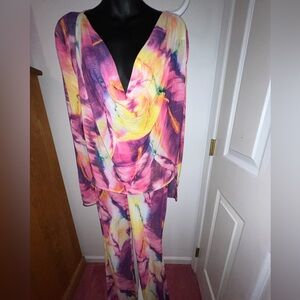 Colorful mesh two piece outfit